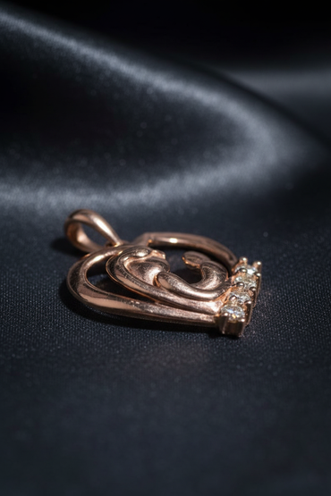 10K Rose Gold Diamond Mother and Baby Heart Pendant – Side Profile