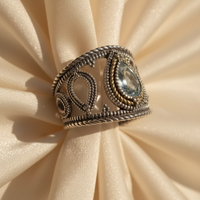 18K Gold & Sterling Silver Aquamarine Balinese Ring – Three-Quarter View