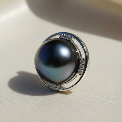 14K White Gold Tahitian Pearl Diamond Pendant - three quarter editorial