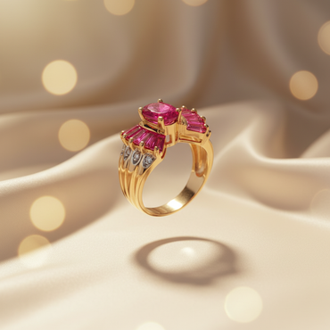 14K Yellow Gold Oval Created Ruby & Diamond Ring - Marketing Image 2
