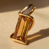 14K Yellow Gold Checkerboard Citrine & Diamond Pendant - editorial three quarter