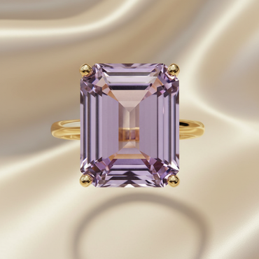 14K Yellow Gold Emerald-Cut Amethyst Solitaire Ring — Top View
