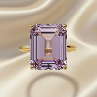 14K Yellow Gold Emerald-Cut Amethyst Solitaire Ring — Top View