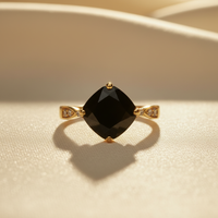 14K Yellow Gold Kite Black Onyx Diamond Ring - front editorial