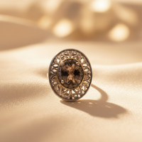 Sterling Silver 18K Yellow Gold Smoky Topaz and Diamond Ring - editorial top view