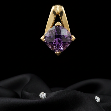 14K White Gold 8mm Cushion Amethyst Solitaire Pendant - Full View