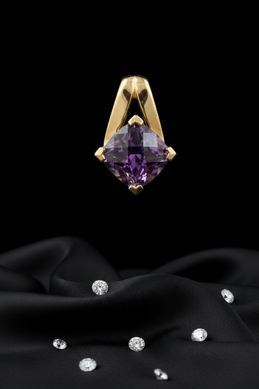 14K White Gold 8mm Cushion Amethyst Solitaire Pendant - Full View