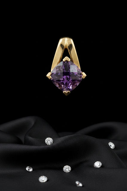 14K White Gold 8mm Cushion Amethyst Solitaire Pendant - Full View