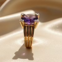 14K Yellow Gold Oval Amethyst and Diamond Ring - side profile