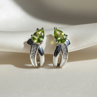 10K White Gold Peridot & Diamond J-Hoop Earrings - Pair View