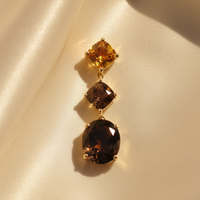 14K Yellow Gold Citrine & Smoky Quartz Three-Stone Drop Pendant - editorial marketing image