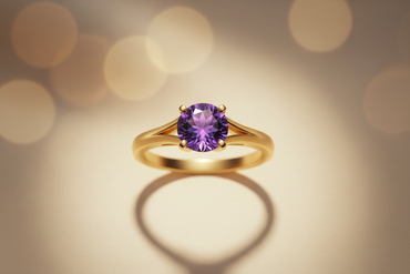 14K Yellow Gold Round Amethyst Solitaire Ring - top view