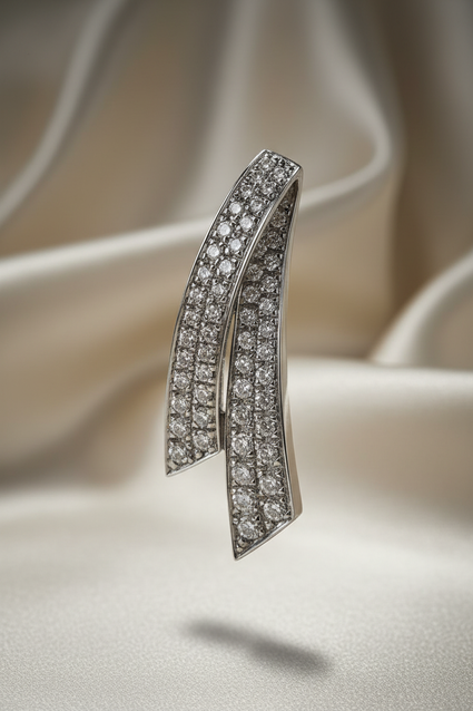 14K white gold diamond pavé double bar pendant three-quarter view