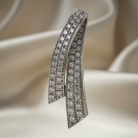 14K white gold diamond pavé double bar pendant three-quarter view