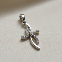 10K White Gold 1/20ctw Diamond Ribbon Twist Cross Pendant - angle 2
