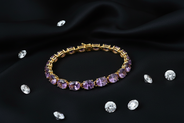 14K Yellow Gold Oval Amethyst Tennis Bracelet - Draped View