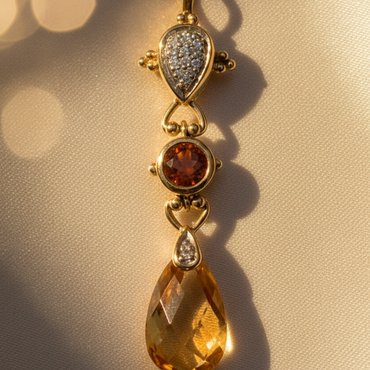 14K Yellow Gold Citrine Madeira Citrine & Diamond Drop Pendant - editorial front