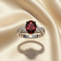 14K White Gold Rhodolite Garnet & Diamond Ring - editorial overhead view