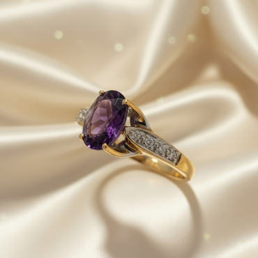 14K Two-Tone Checkerboard Amethyst Diamond Bypass Ring — Side View