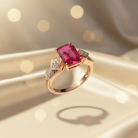 14K Rose Gold Emerald-Cut Ruby & Diamond Ring - Side View