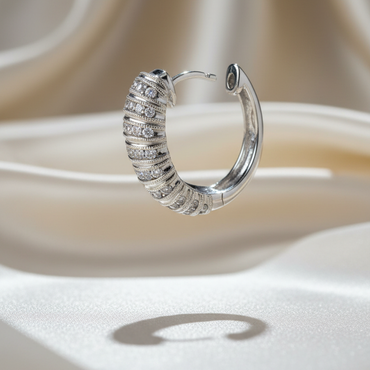 14K White Gold Diamond Multi-Row Huggie Hoop Earrings – Side Profile