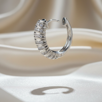 14K White Gold Diamond Multi-Row Huggie Hoop Earrings – Side Profile