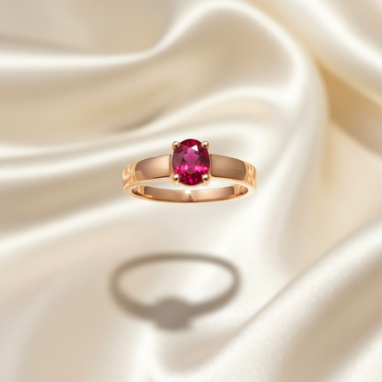 14K Rose Gold Oval Ruby Solitaire Ring - Side View