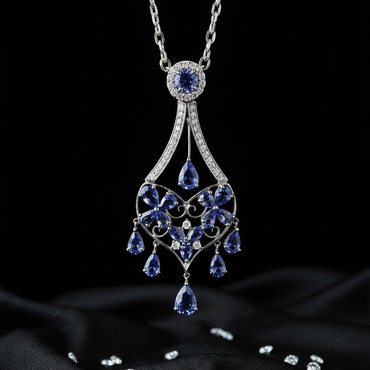 14K White Gold Tanzanite Diamond Chandelier Necklace - Full View