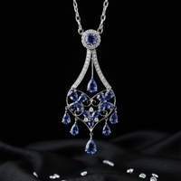 14K White Gold Tanzanite Diamond Chandelier Necklace - Full View