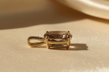 10K Yellow Gold Cushion Smoky Quartz and Diamond Pendant - side profile