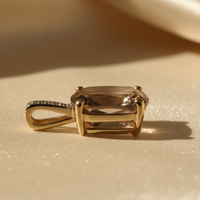 10K Yellow Gold Cushion Smoky Quartz and Diamond Pendant - side profile