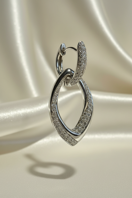 14K White Gold 0.95ctw Diamond Open Marquise Drop Earrings – Three-Quarter View