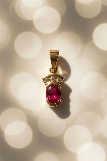 14K Yellow Gold Ruby & Diamond Pendant - angle 2