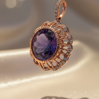 14K Rose Gold Amethyst & Diamond Filigree Pendant - three-quarter view