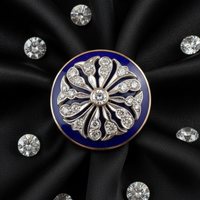 Victorian 14K Yellow Gold Blue Enamel Diamond Medallion Ring - Top View