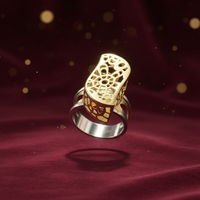 14K yellow gold perforated freeform floral saddle ring luxury editorial marketing photo
