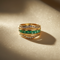 14K Yellow Gold Princess Emerald & Diamond Channel Set Ring - marketing image angle 1