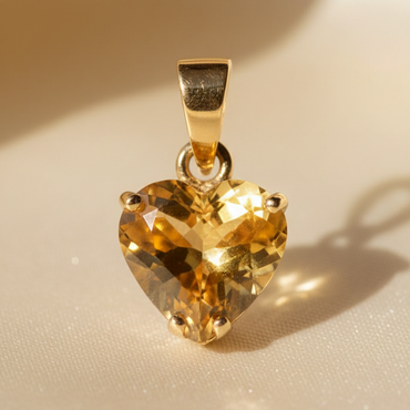 14K Yellow Gold Heart Citrine Pendant - editorial front
