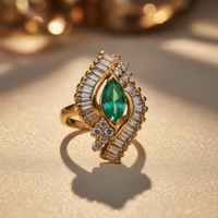 14K Yellow Gold Marquise Emerald & Diamond Ballerina Cluster Ring - marketing image 3