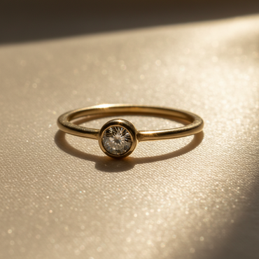 10K Yellow Gold Diamond Bezel Set Solitaire Ring - side profile