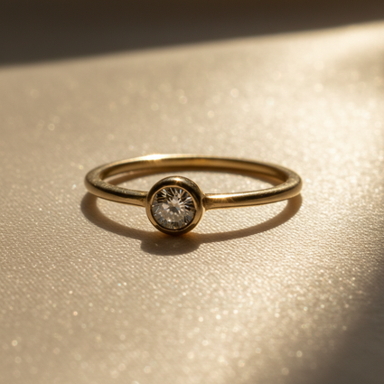 10K Yellow Gold Diamond Bezel Set Solitaire Ring - side profile