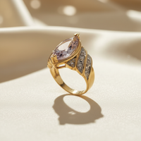 14K Yellow Gold Marquise Amethyst Ring — Three-Quarter View