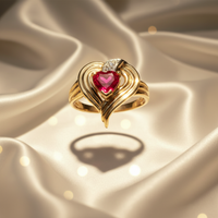 10K Yellow Gold Heart Created Ruby & Diamond Ring - Marketing Image 1