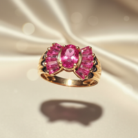14K Yellow Gold Oval Created Ruby & Diamond Ring - Marketing Image 1