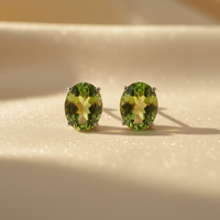 14K white gold oval peridot stud earrings 8x6mm - editorial marketing image 3