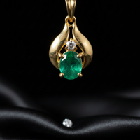 14K White Gold Oval Emerald Diamond Pendant - Front Close-Up