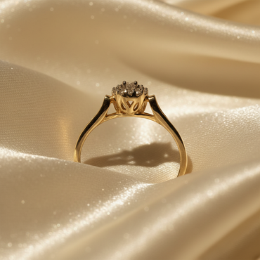 10K Yellow Gold Diamond Halo Ladies Promise Ring - marketing image side