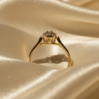 10K Yellow Gold Diamond Halo Ladies Promise Ring - marketing image side