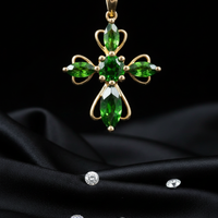 14K Yellow Gold Chrome Diopside Cross Pendant - Full View