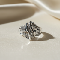 10K White Gold Diamond Bypass Wave Ring - top view